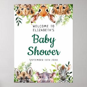 Cute Safari Animaux Baby shower Affiche de bienven