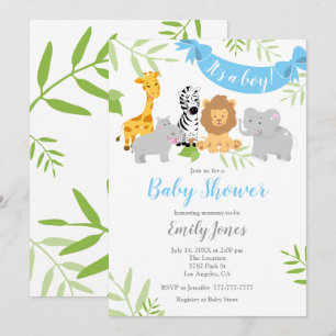 Cute Safari Animaux Baby shower Boy Invitation