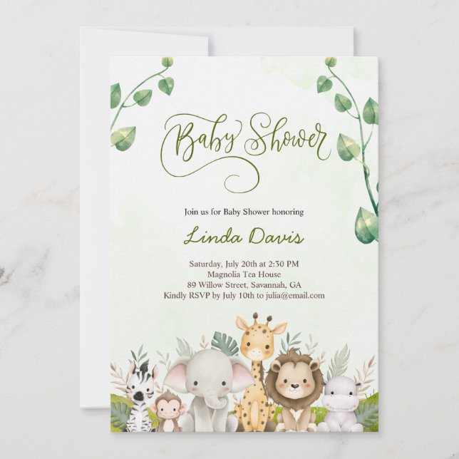 Cute Safari Animaux Baby shower Invitation (Devant)