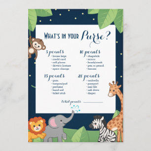 Cute Safari Animaux Baby shower Purse Carte de jeu