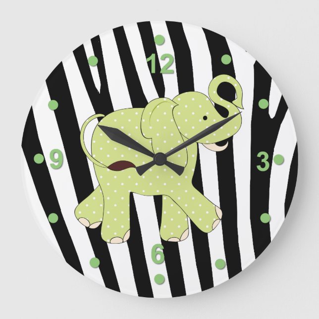 Cute Safari Elephant Wall Clock Große Wanduhr (Vorderseite)