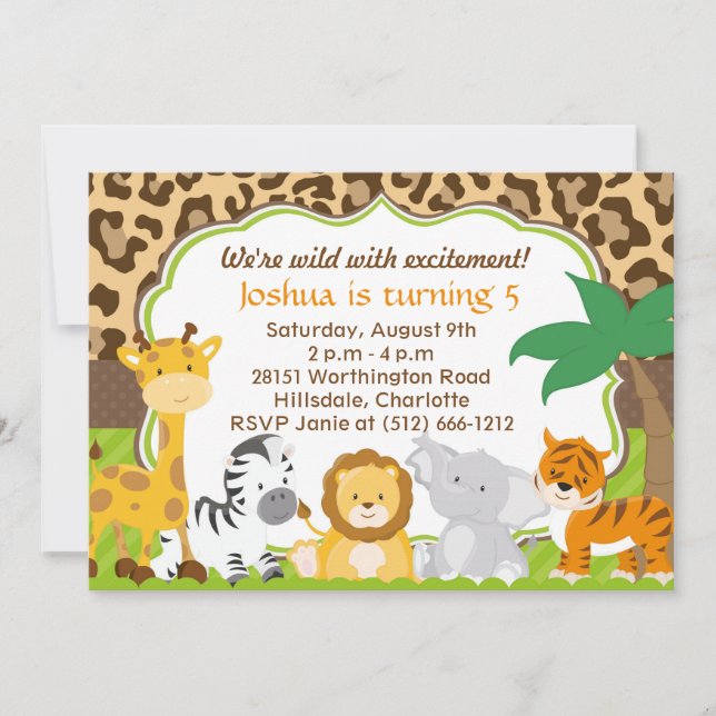 Cute Safari Invitation Animale (Devant)