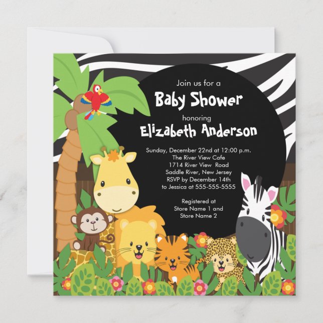 Cute Safari Jungle Animals Baby Shower Invitations (Devant)