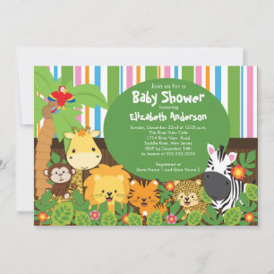 Cute Safari Jungle Animals Baby Shower Invitations