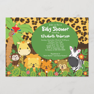 Cute Safari Jungle Animals Baby Shower Invitations