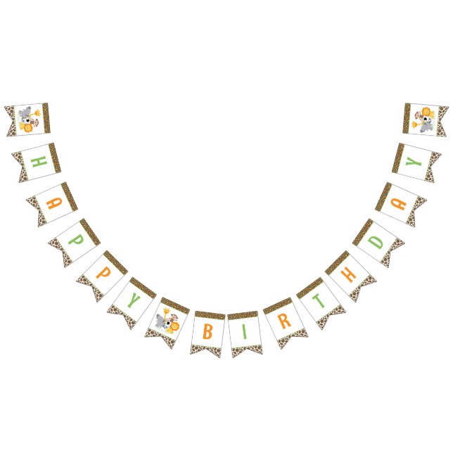 Cute Safari Jungle Animals Birthday bunting banner (Alle)