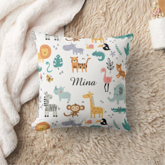 Cute Safari Jungle Animals Personalized Baby Name Kissen