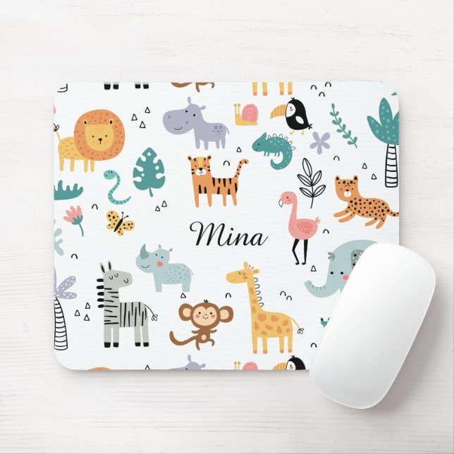 Cute Safari Jungle Animals Personalized Baby Name Mousepad (Mit Mouse)