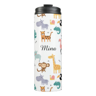 Cute Safari Jungle Animals Personalized Baby Name Thermosbecher
