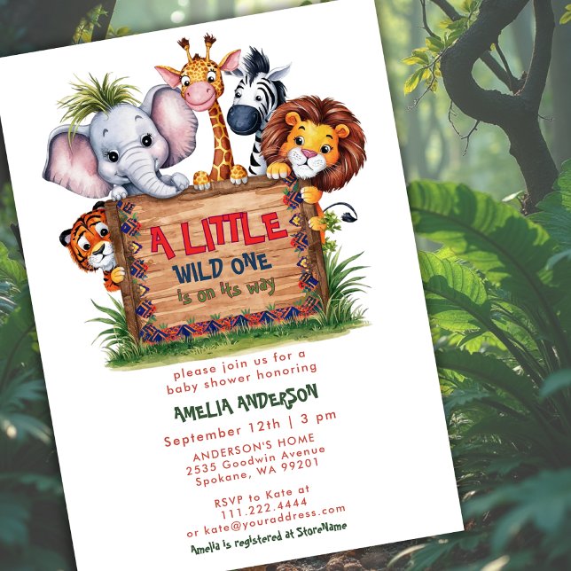 Cute Safari Jungle Animals Wild One Baby Shower Einladung (Von Creator hochgeladen)