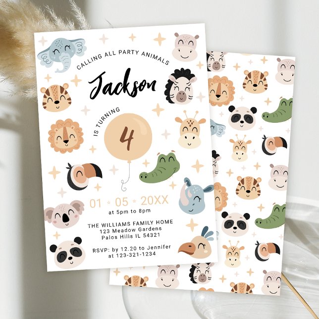 Cute Safari Jungle animaux anniversaire invitation (Créateur téléchargé)