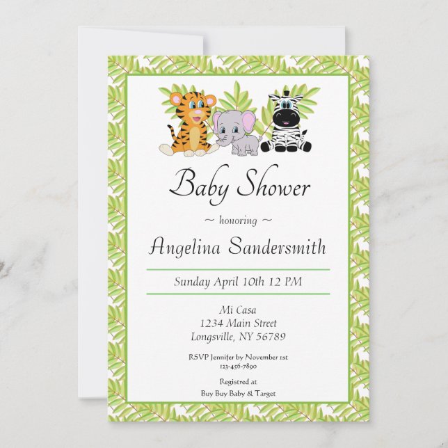 Cute Safari Jungle Animaux Baby shower Invitation (Devant)