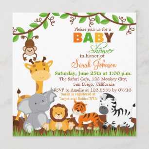 Cute Safari Jungle Animaux Baby shower Invitation
