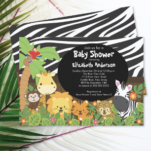 Cute Safari Jungle Animaux Baby Shower Invitations