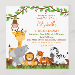 Cute Safari Jungle Anniversaire Invitations
