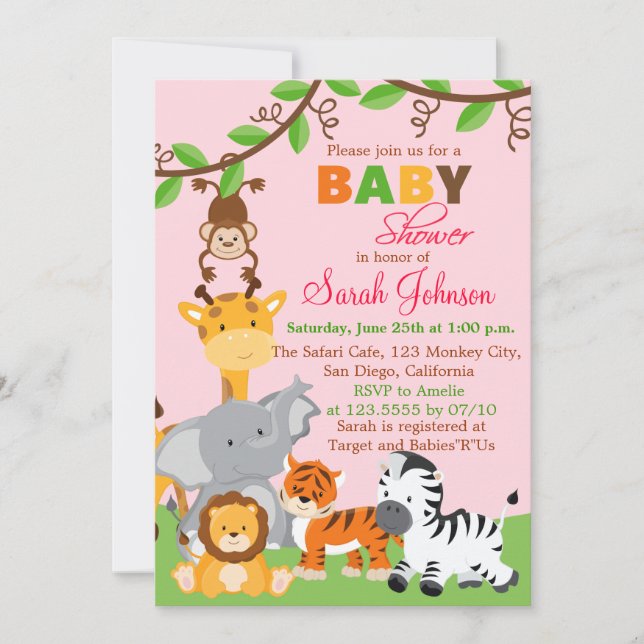 Cute Safari Jungle Girl Baby shower Invitation (Devant)