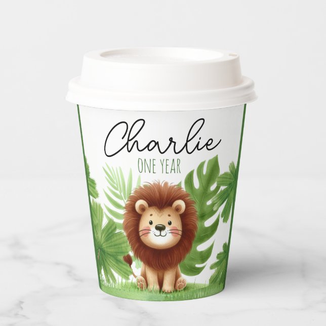 Cute Safari Lion Birthday Pappbecher (Vorderseite)