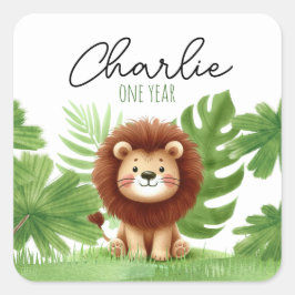 Cute Safari Lion Birthday Quadratischer Aufkleber
