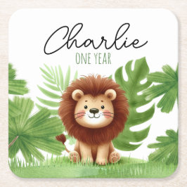 Cute Safari Lion Birthday Rechteckiger Pappuntersetzer