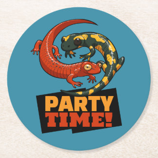 Cute Salamanders Party Time! Red & Fire Cartoon Runder Pappuntersetzer