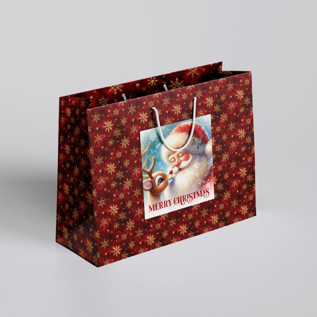 Cute Santa and Rudolph Kids Christmas Cartoon Gift Große Geschenktüte (Cute Santa and Rudolph Kids Christmas Cartoon Gift Bag

)