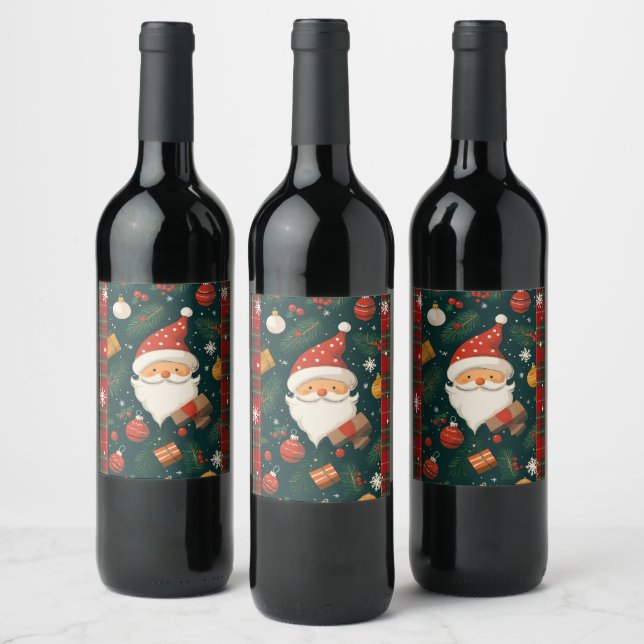 Cute Santa Christmas Wine Label Weinetikett (Flaschen)