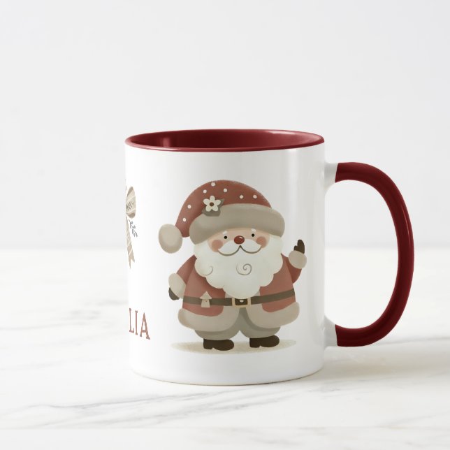Cute Santa Claus & Bow Drawing Christmas Name Tasse (Rechts)