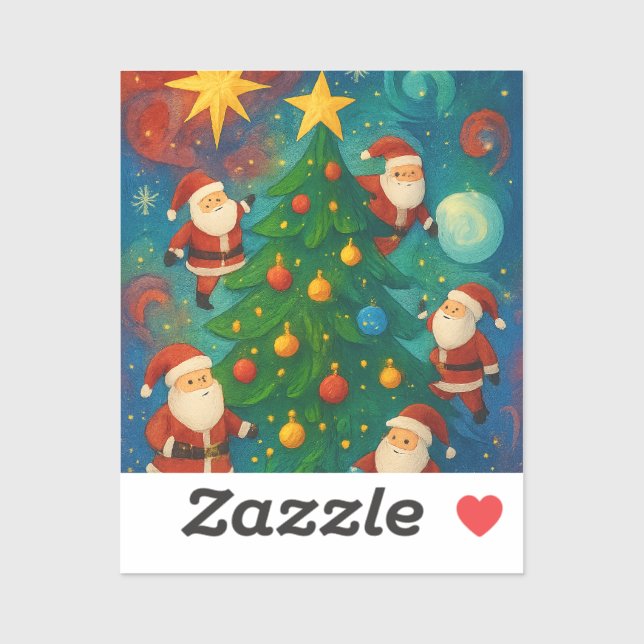 Cute Santa Claus Christmas Tree Illustration Aufkleber (Blatt)