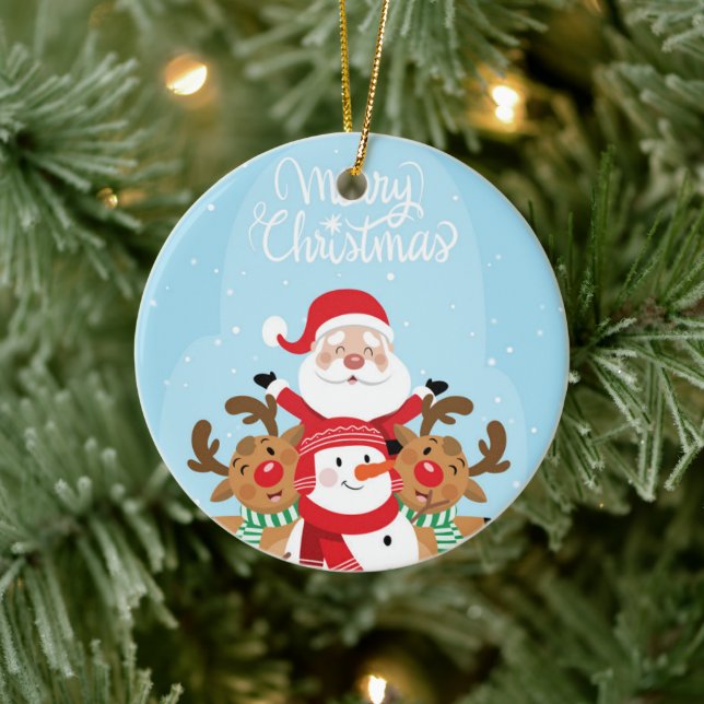 Cute Santa Claus, deer and snowman Keramik Ornament (Baum)
