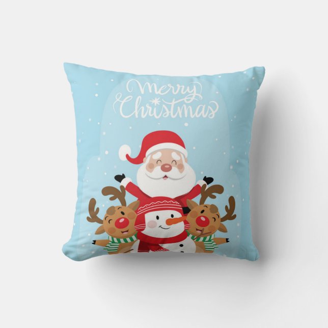 Cute Santa Claus, deer and snowman Kissen (Vorderseite)