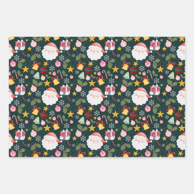 Cute Santa Claus Holiday Seamless Pattern Geschenkpapier Set (Vorderseite)