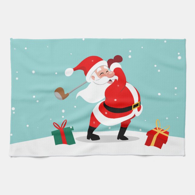 Cute Santa Claus plays Golf Geschirrtuch (Horizontal)