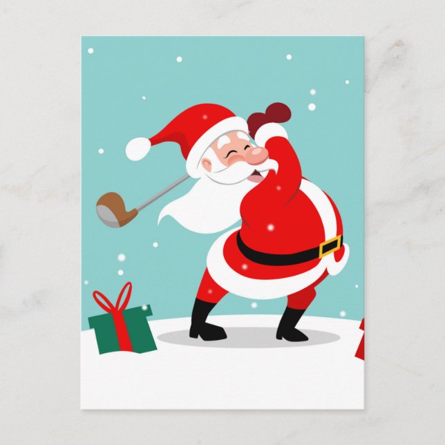 Cute Santa Claus plays Golf Postkarte (Vorderseite)