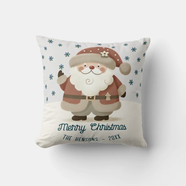Cute Santa Clause Snowflakes Drawing Christmas Kissen (Vorderseite)