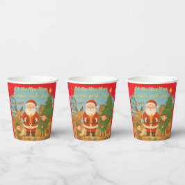 Cute Santa & Elves New Year Holiday Card Pappbecher