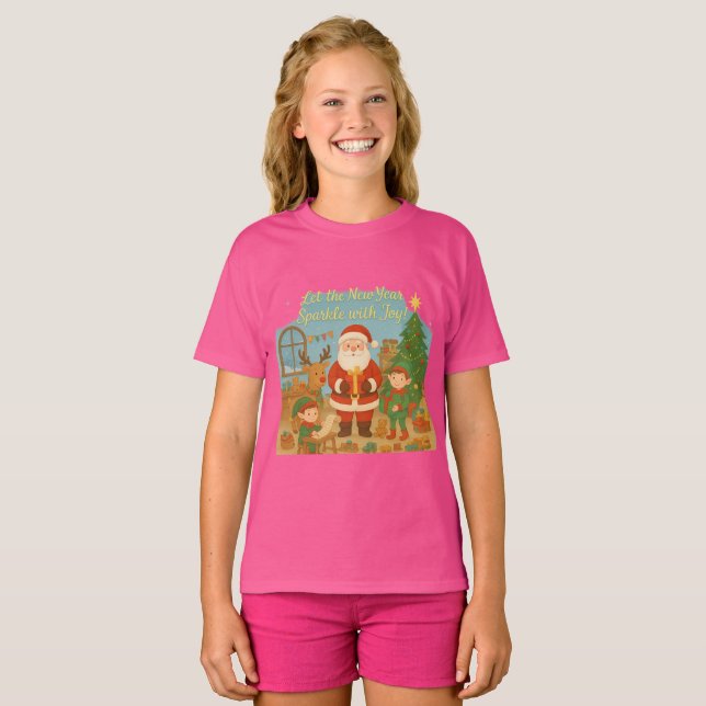 Cute Santa & Elves New Year Holiday Card T-Shirt (Vorne ganz)