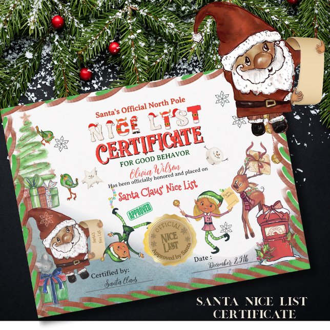Cute Santa Elves Official Nice List Certificate  Einladung (Cute Santa Elves Official Nice List Certificate )