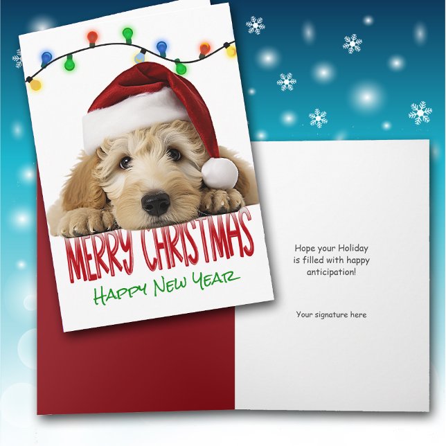 Cute Santa Goldendoodle Christmas Card Feiertagskarte (Von Creator hochgeladen)