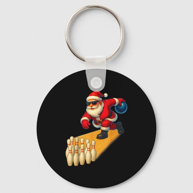 Cute Santa Playing Bowling Ball And Ns Bowler Chri Schlüsselanhänger (Vorderseite)