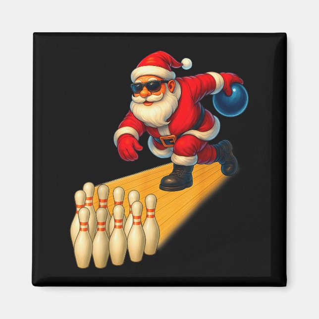 Cute Santa Playing Bowling Ball And Pins Bowler Ch Magnet (Vorne)