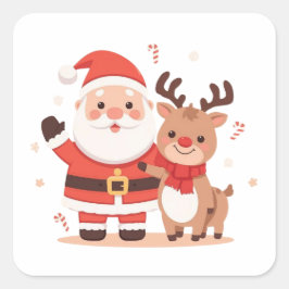 Cute Santa & Reindeer Christmas Sticker