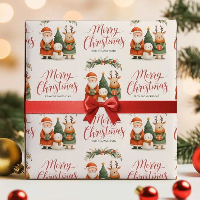 Cute Santa Reindeer Name Merry Christmas Gift Geschenkpapier (Cute Santa Reindeer Name Merry Christmas Gift Wrapping Paper)