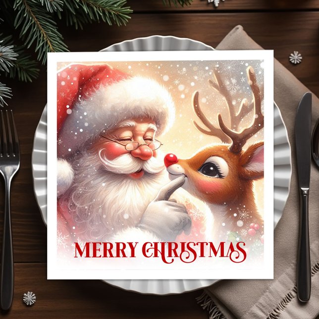Cute Santa Rudolph Christmas Dinner Napkins Serviette (Cute Santa Rudolph Christmas Dinner Napkins)