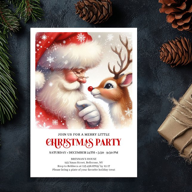 Cute Santa Rudolph Family Holiday Party Invite Einladung (Cute Santa Rudolph Family Holiday Party Invite)