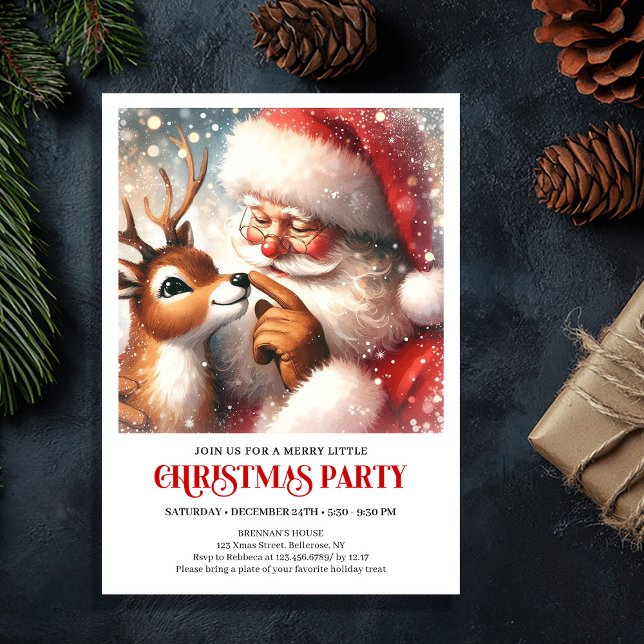 Cute Santa Rudolph Kids Christmas Party Invitation (Cute Santa Rudolph Kids Christmas Party Invitation)
