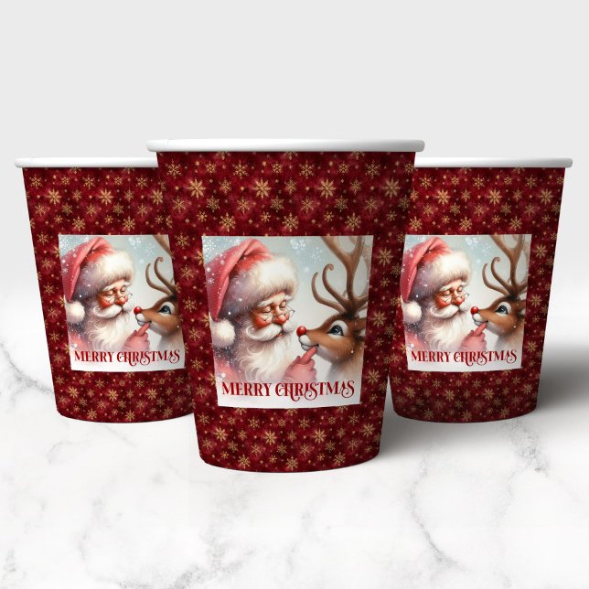 Cute Santa Rudolph Watercolor Holiday Paper Cups Pappbecher (Cute Santa Rudolph Watercolor Holiday Paper Cup)
