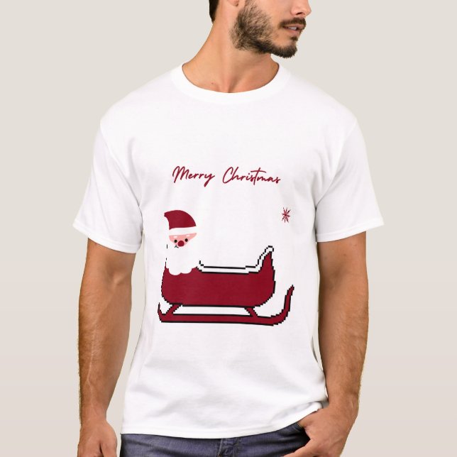 Cute Santa Sleigh Merry Christmas T-Shirt (Devant)