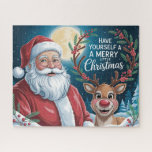 Cute Santa With Merry Christmas Reindeer<br><div class="desc">Cute Santa With Merry Christmas Reindeer
Holiday Fun
Christmas Greetings
Art/illustration
colorful
customizable</div>