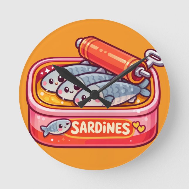 Cute Sardines Can Pink Orange Runde Wanduhr (Vorderseite)