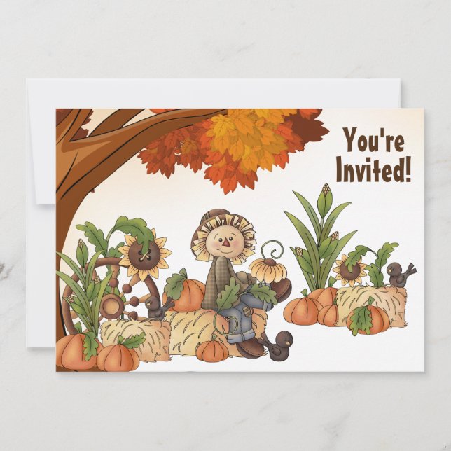 Cute Scarecrow Automne Anniversaire Invitation (Devant)